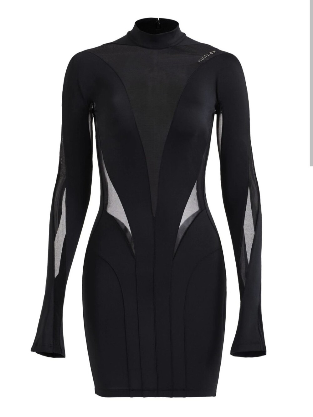 Mugler X HM Mesh Panel Mini Dress In Black On Black | Sz Small NWT